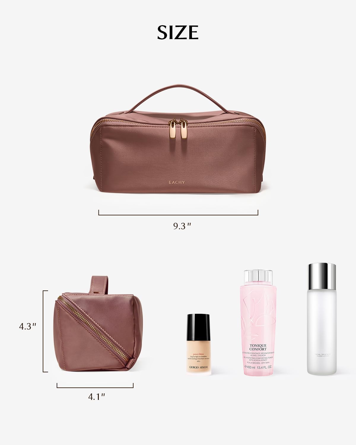 EACHY Travel Makeup Bag reinforced handle eases carrying on business trips.