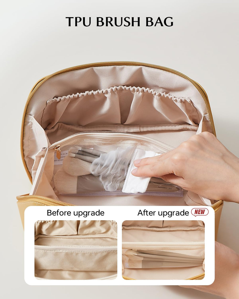 Eachy travel makeup bag side-view highlighting spacious capacity for travel essentials