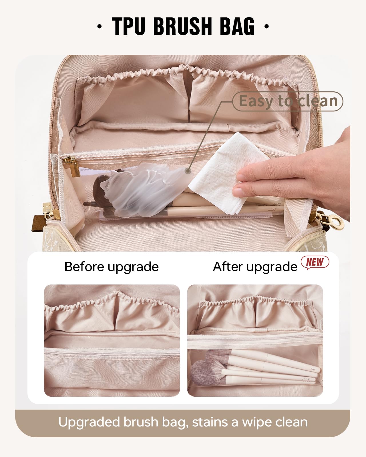 EACHY travel makeup bag waterproof PU leather exterior protects items in travel settings