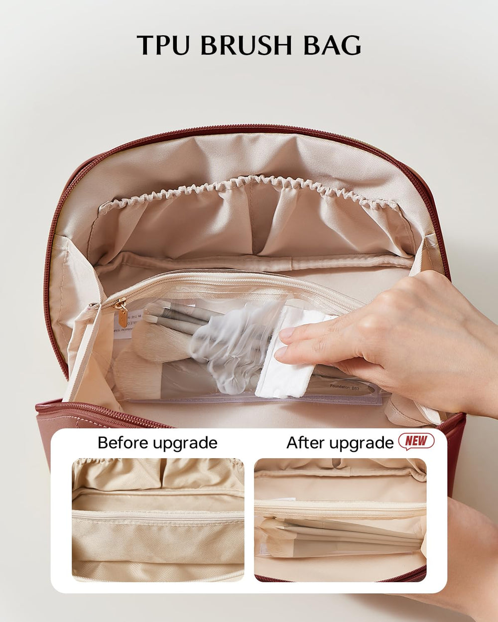 EACHY Travel Makeup Bag features waterproof PU leather for easy cleaning.