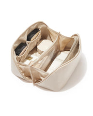 EACHY travel makeup bag open flat view shows spacious storage for cosmetics.