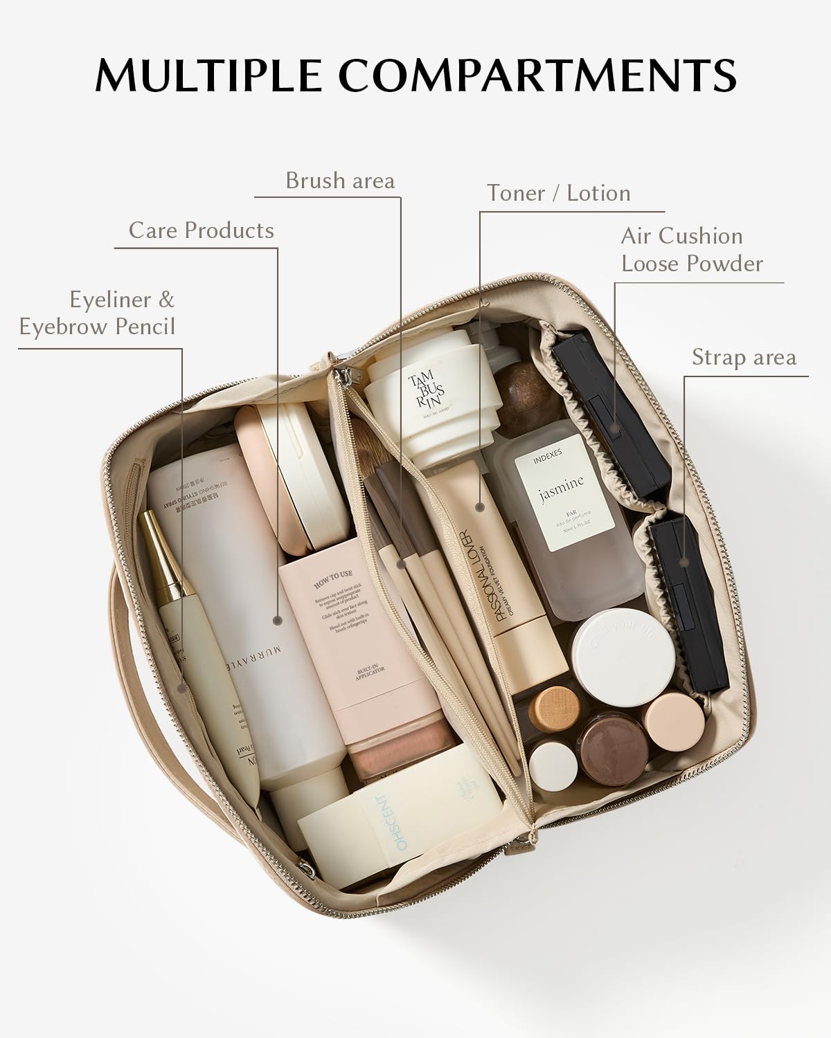Eachy Travel Makeup Bag wide opening design for full visibility during travel.