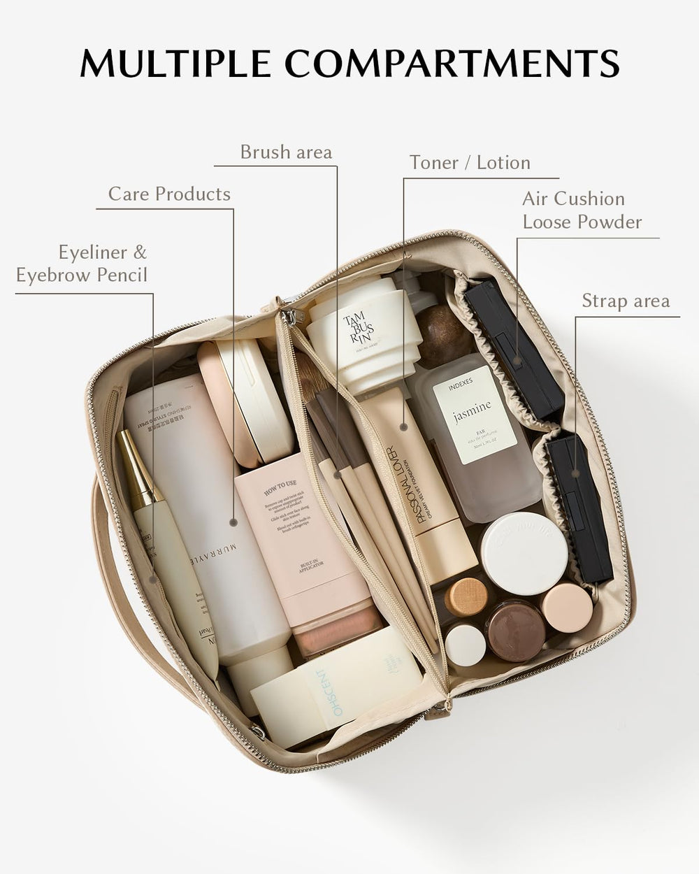 Eachy Travel Makeup Bag wide opening design for full visibility during travel.