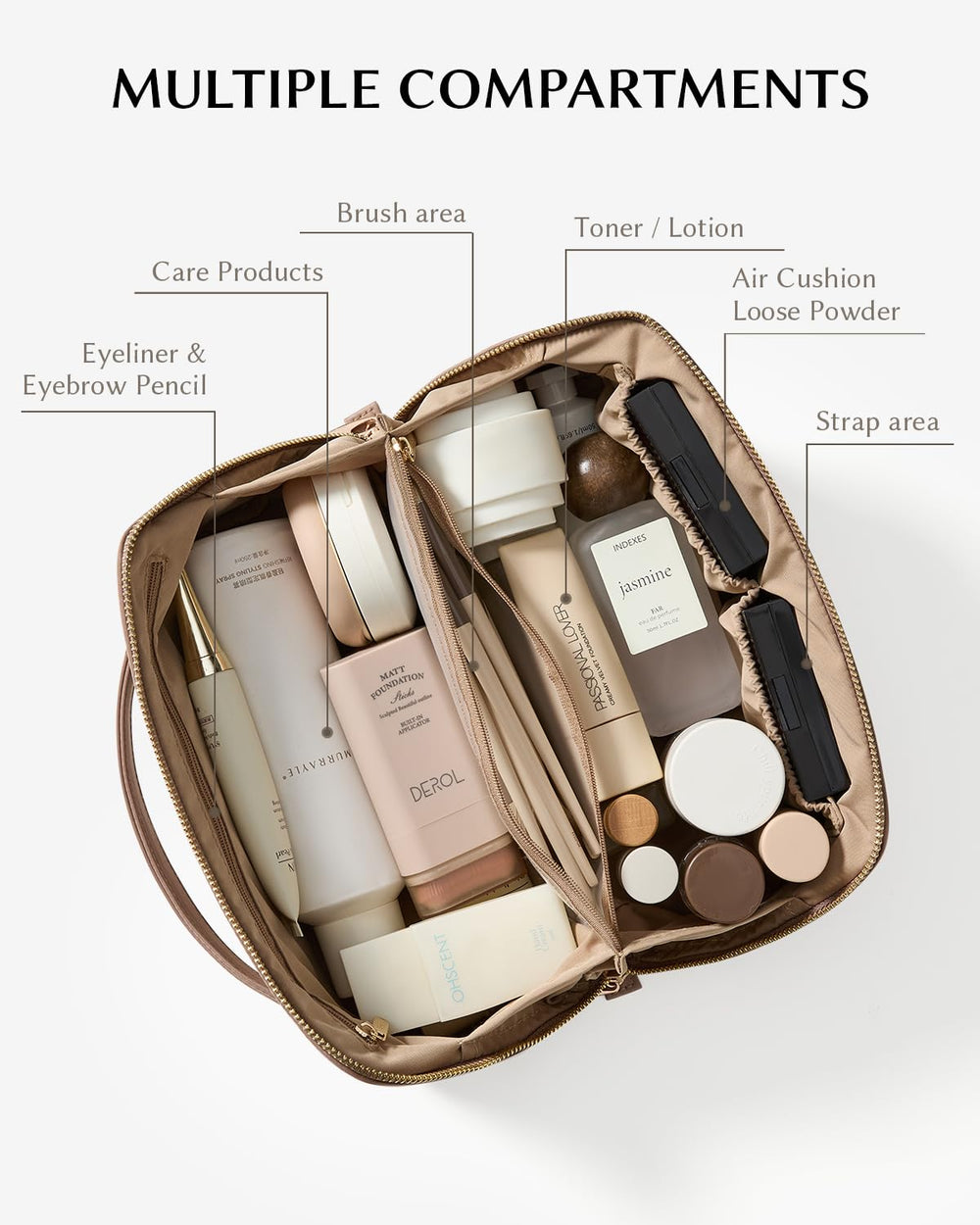 Eachy travel bag opened flat with a wide opening for quick on-the-go access.