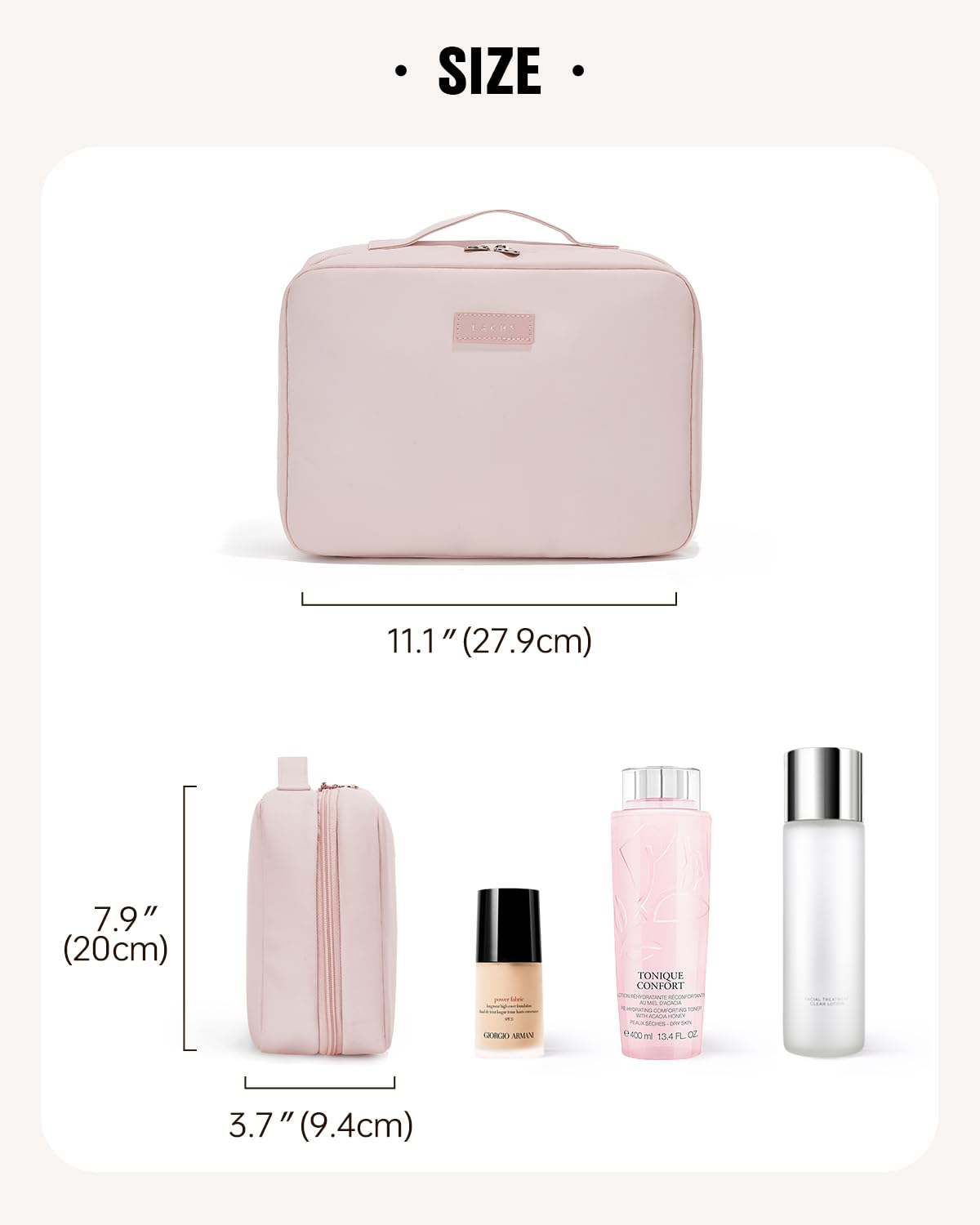 Eachy travel toiletry bag pink interior elastic bands keep items secure