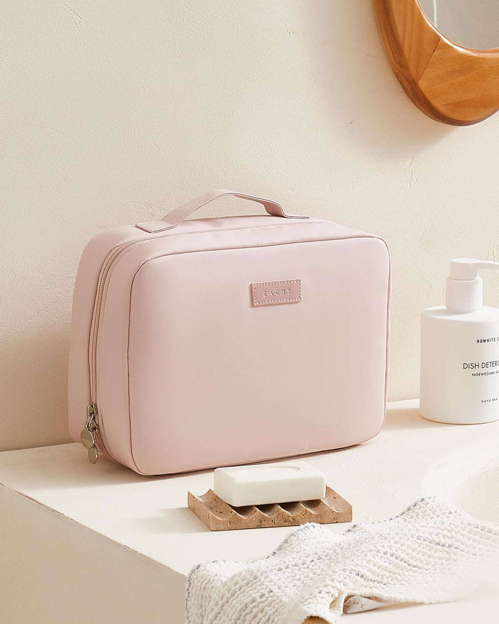 Eachy travel toiletry bag pink open compartments for quick access