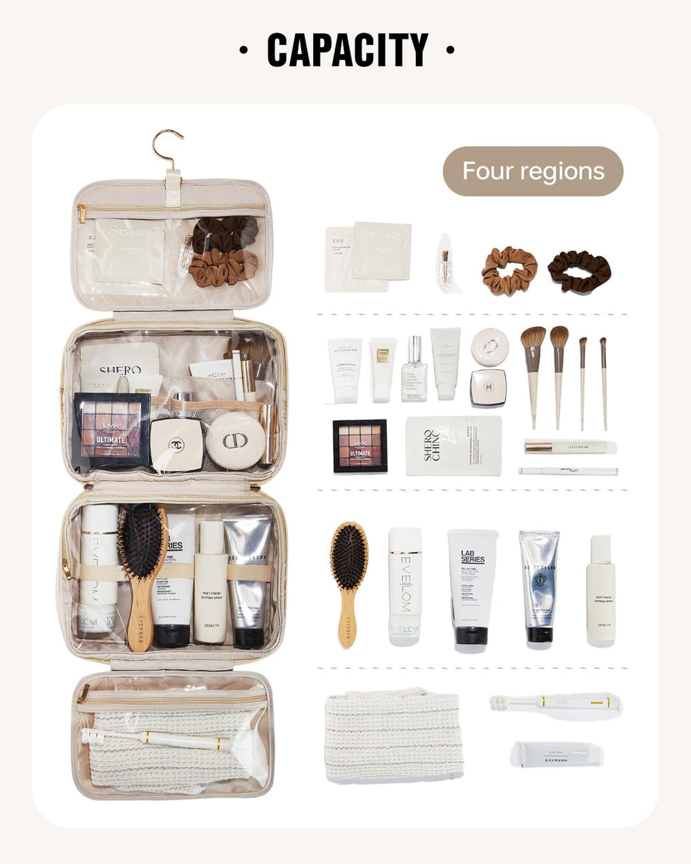 Eachy travel toiletry bag pink transparent partitions for visibility