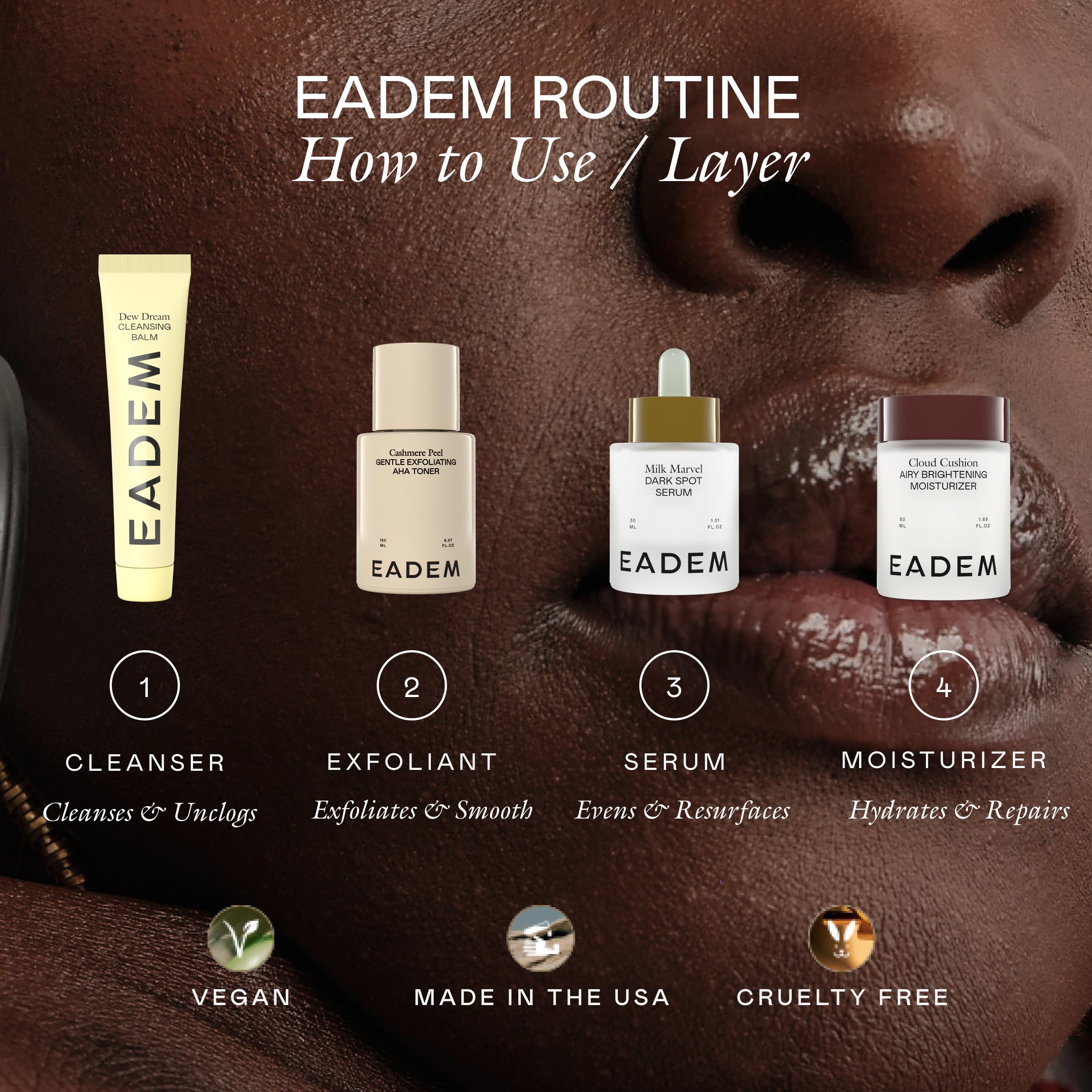 EADEM Cloud Cushion application routine closeup demonstrating easy daily use