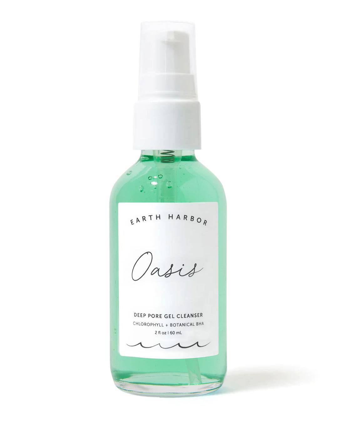 Earth Harbor Oasis Deep Pore Gel Cleanser bottle close-up for daily cleansing.