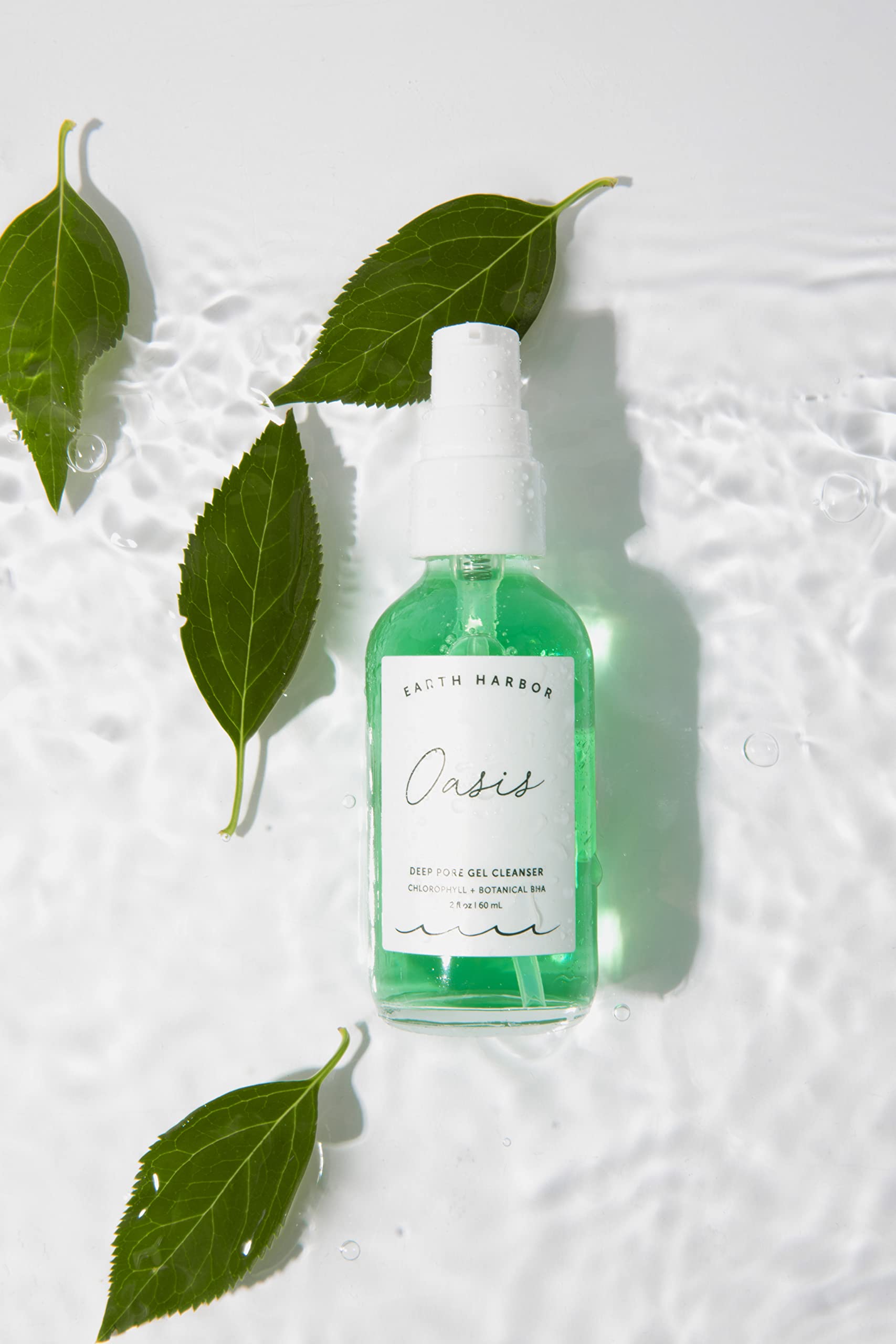 Earth Harbor Oasis Deep Pore Gel Cleanser on bathroom sink ready for ritual.