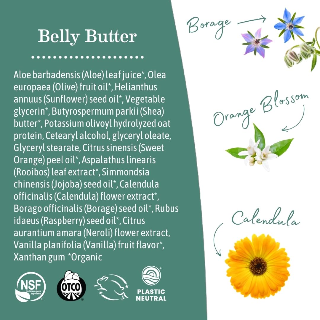 Organic borage seed oil in Earth Mama Belly Butter supports elasticity
