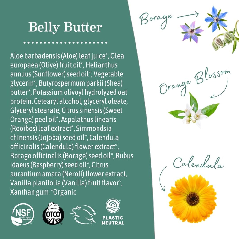 Organic borage seed oil in Earth Mama Belly Butter supports elasticity