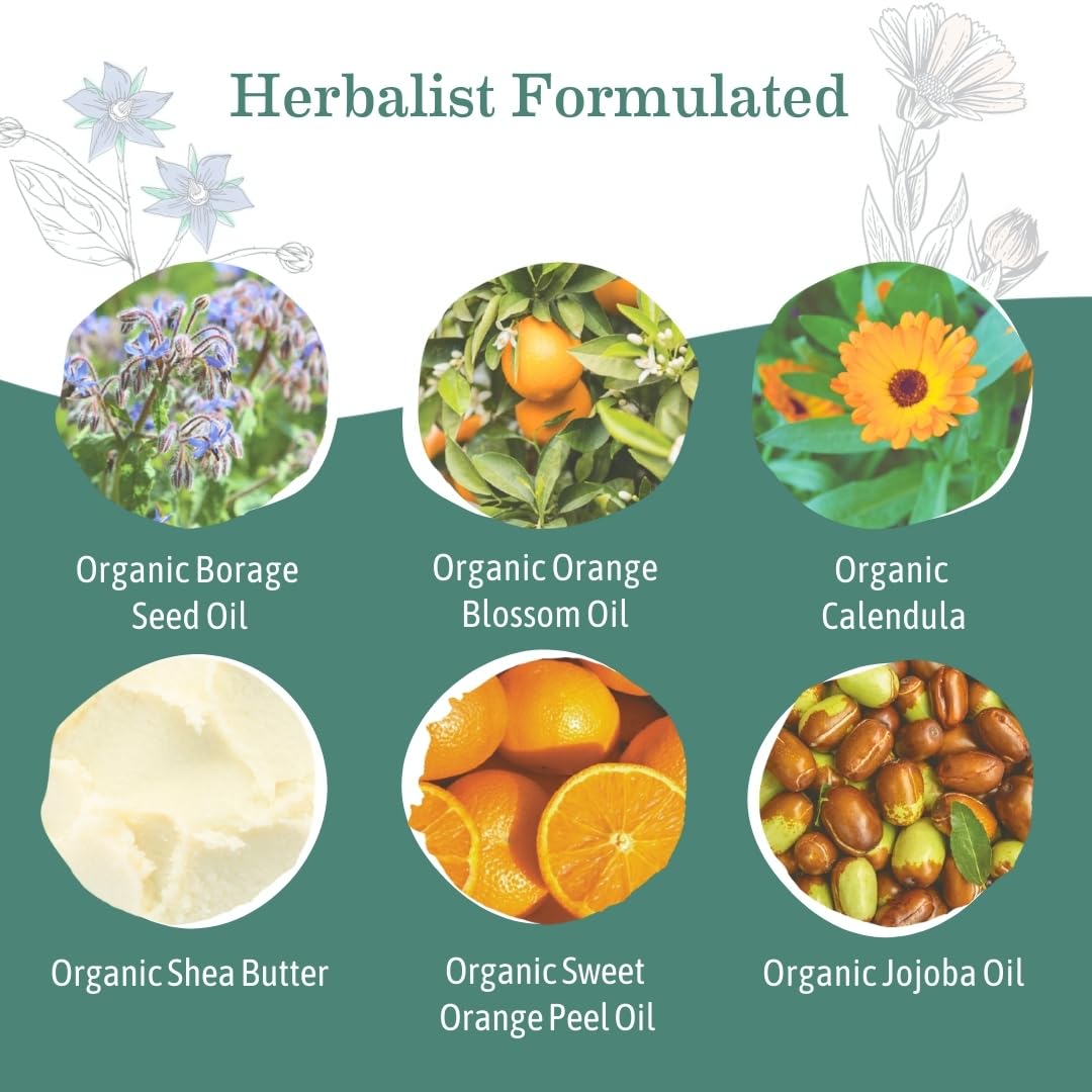 Earth Mama Belly Butter on breasts demonstrates gentle nourishment during pregnancy