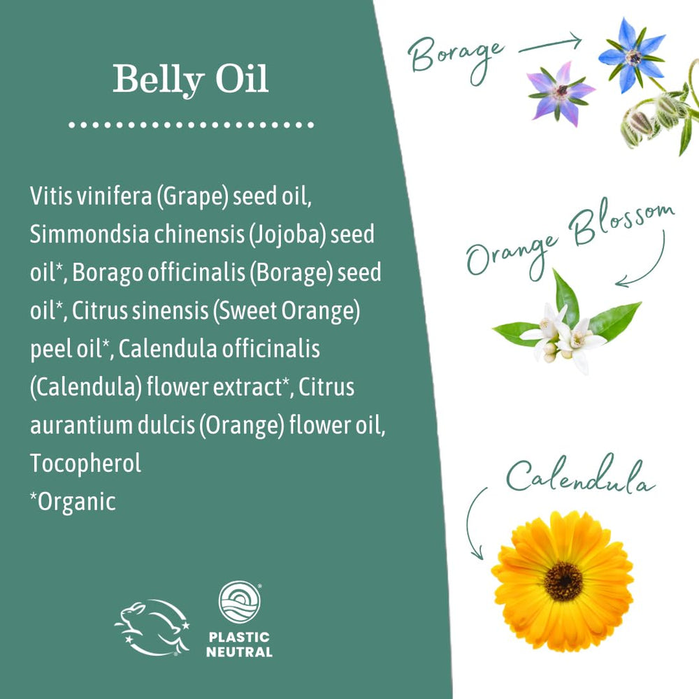 Earth Mama Belly Oil after-shower use, fast-absorbing hydration.