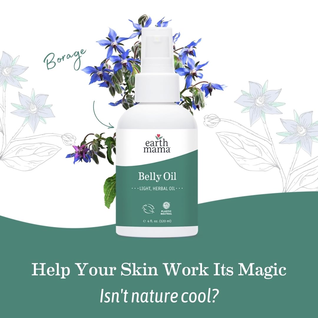 Earth Mama Belly Oil on belly during routine, supporting elasticity appearance.
