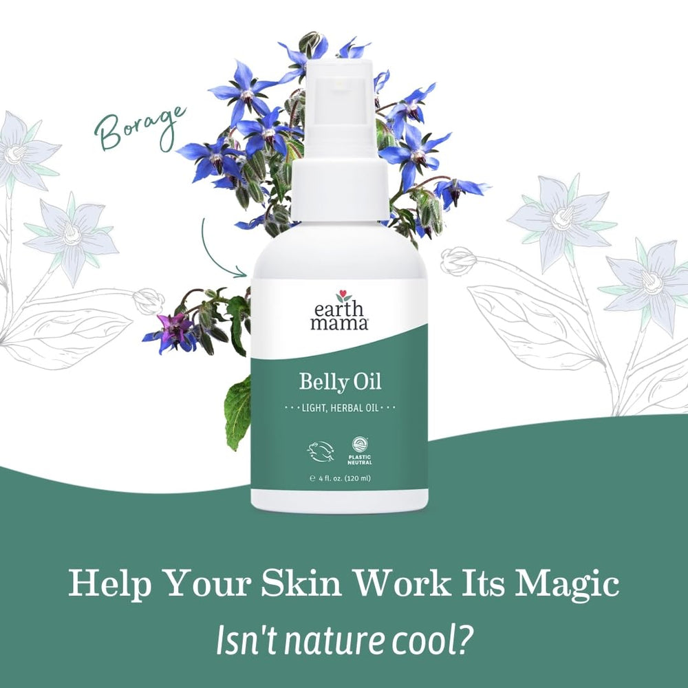 Earth Mama Belly Oil on belly during routine, supporting elasticity appearance.