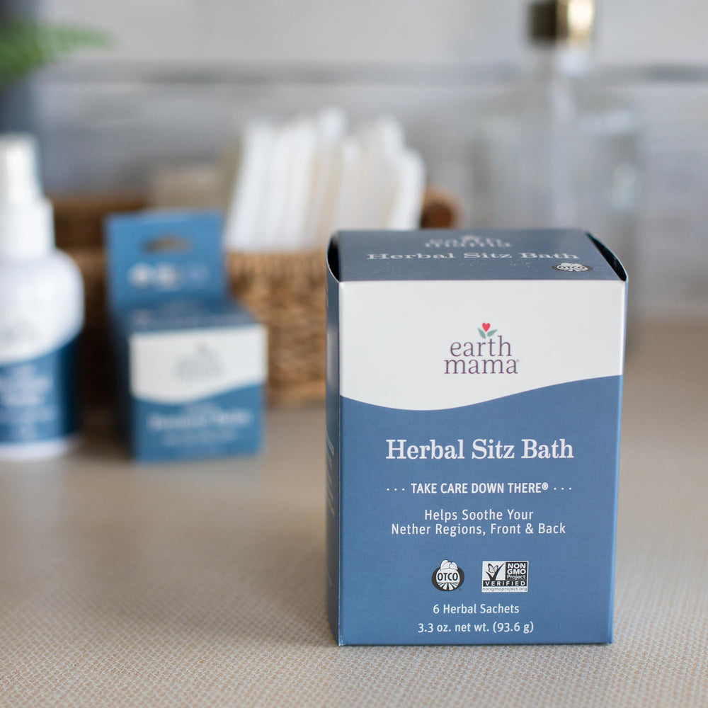 Earth Mama herbal sitz bath compresses usage demonstrates soothing applications