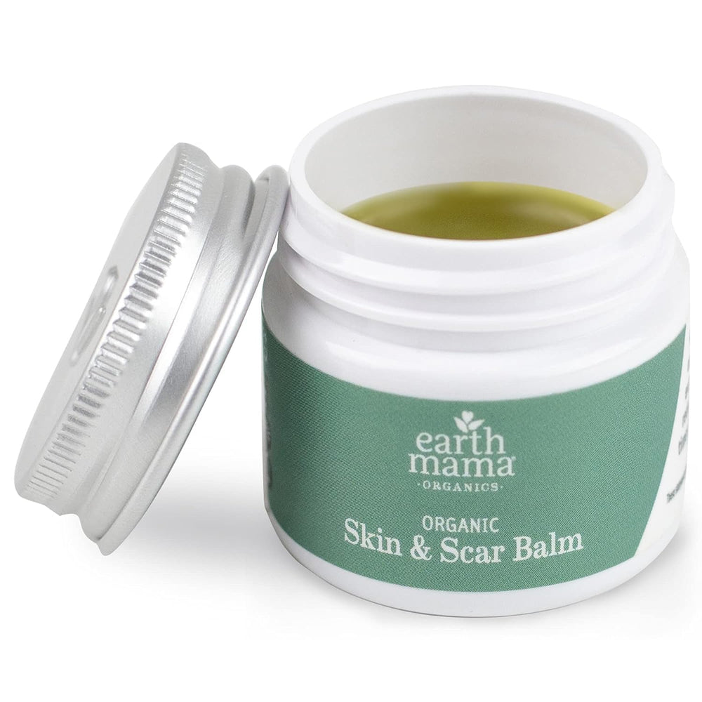 Earth Mama skin scar balm application shows simple, fragrance-free use