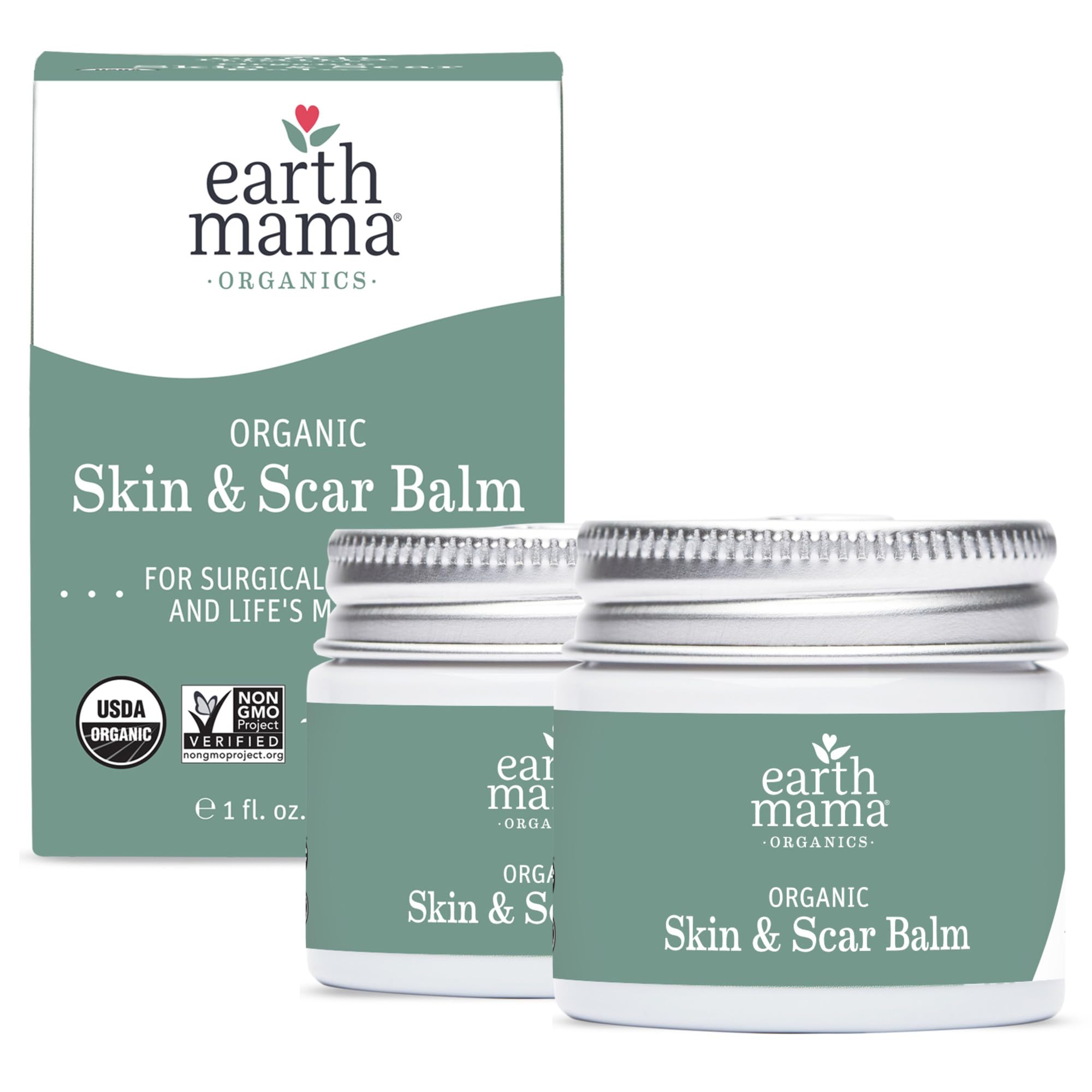 Earth Mama skin scar balm bottle demonstrates fragrance-free postnatal care