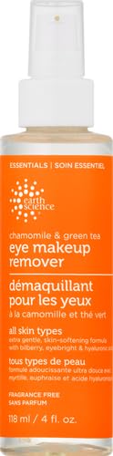 Earth Science Eye Makeup Remover with cotton pad application for gentle cleansing with botanicals