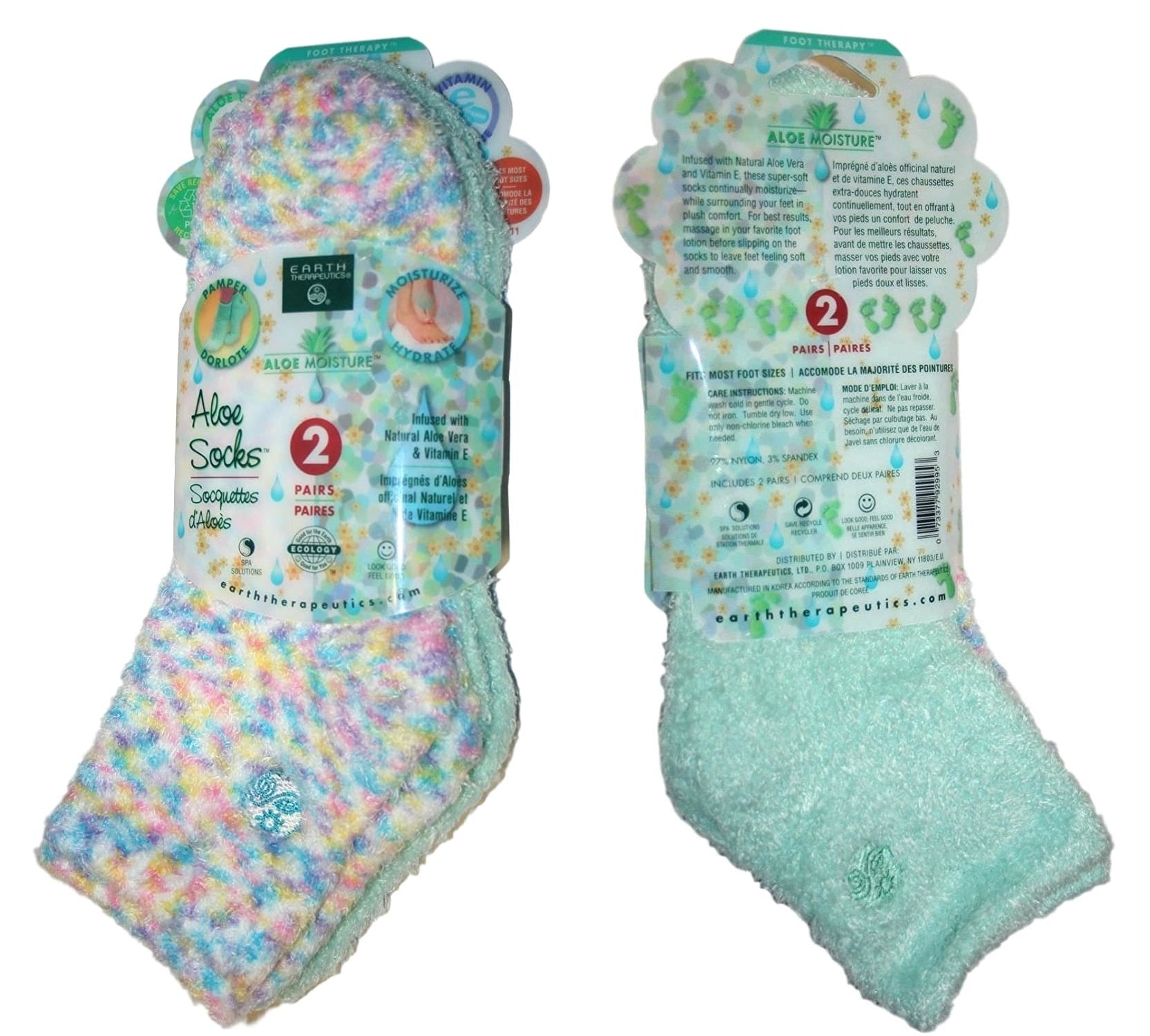 Earth Therapeutics Aloe Socks aqua pair deliver ongoing hydration for dry feet.