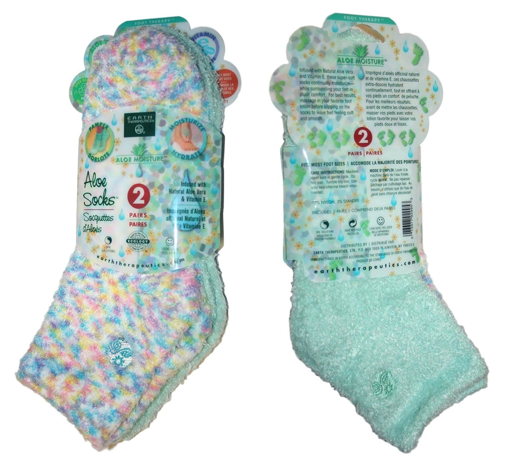 Earth Therapeutics Aloe Socks aqua pair deliver ongoing hydration for dry feet.