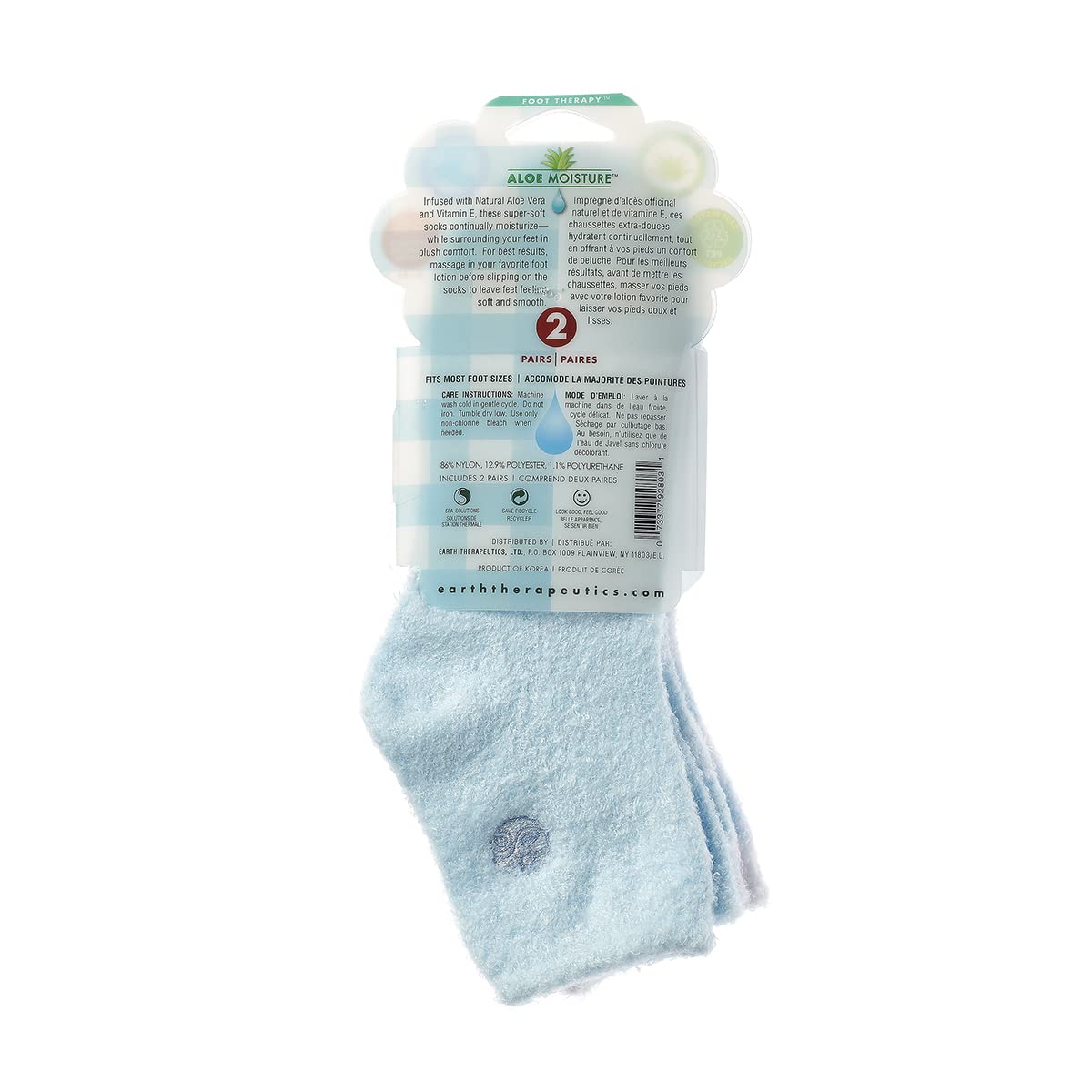 Earth Therapeutics Aloe Socks fabric texture reveals plush moisture for feet.
