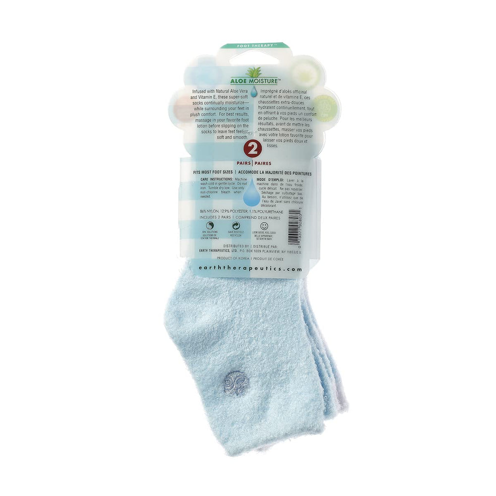 Earth Therapeutics Aloe Socks fabric texture reveals plush moisture for feet.