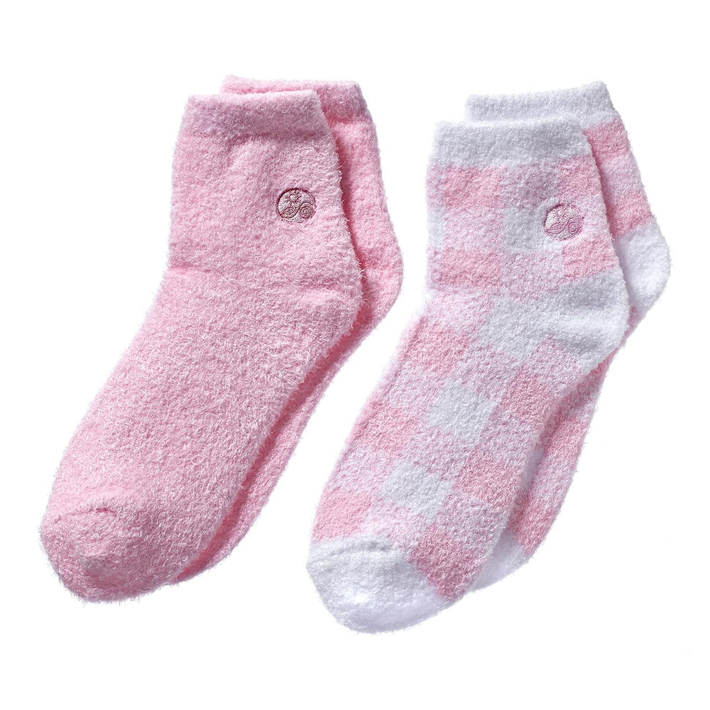 Earth Therapeutics Aloe Socks pink plaid pack front promotes soft feet.
