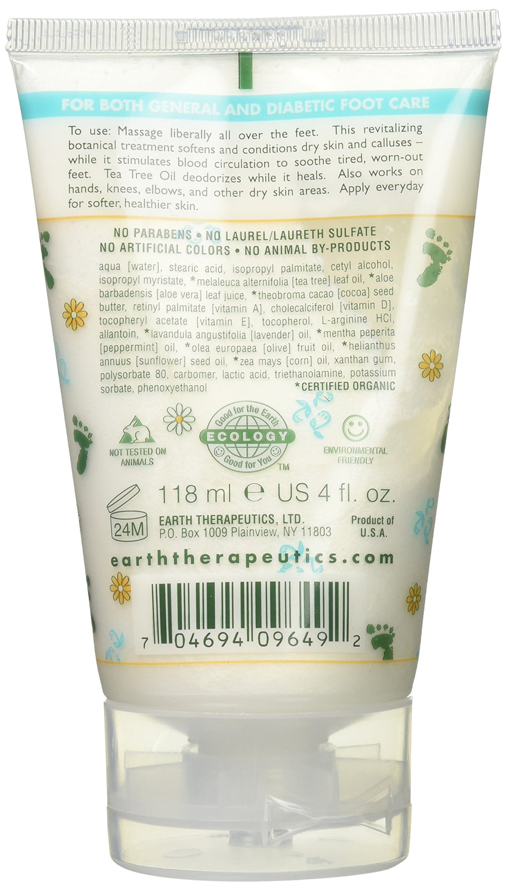Earth Therapeutics Foot Repair Balm ingredients with aloe vera and chamomile for soothing relief