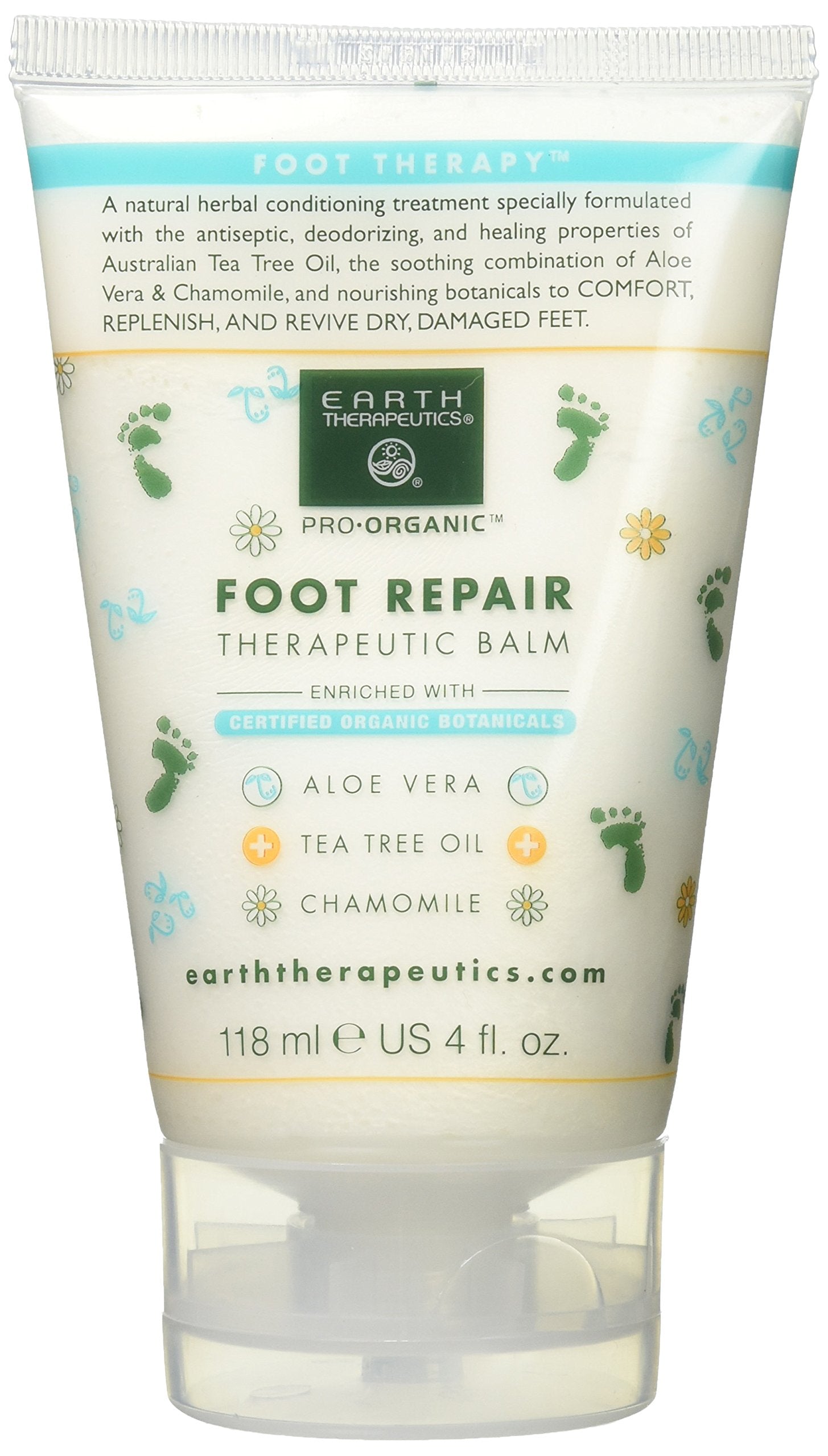 Earth Therapeutics Foot Repair Balm jar showing rich hydration for dry feet without greasiness