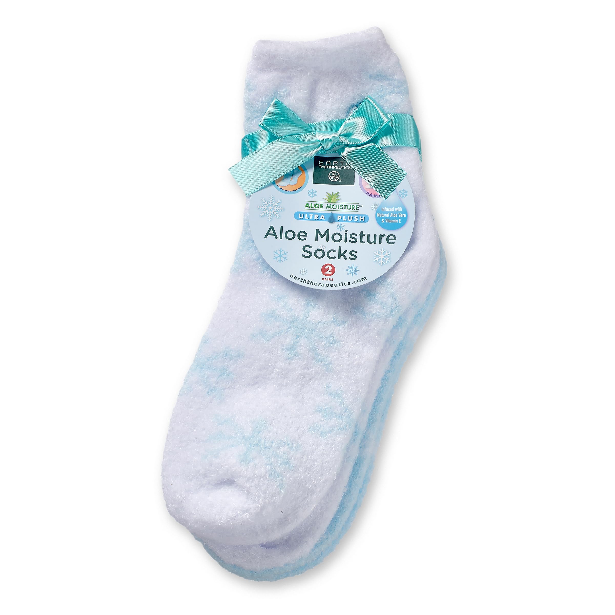 Earth Therapeutics Thera-Soft socks, baby blue packfront, promoting overnight moisture and plush comfort.