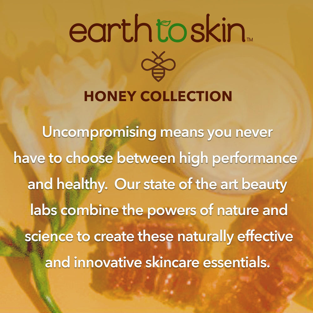 Earth To Skin Honey Manuka on bathroom shelf conveys spa-like daily routine for sensitive skin.