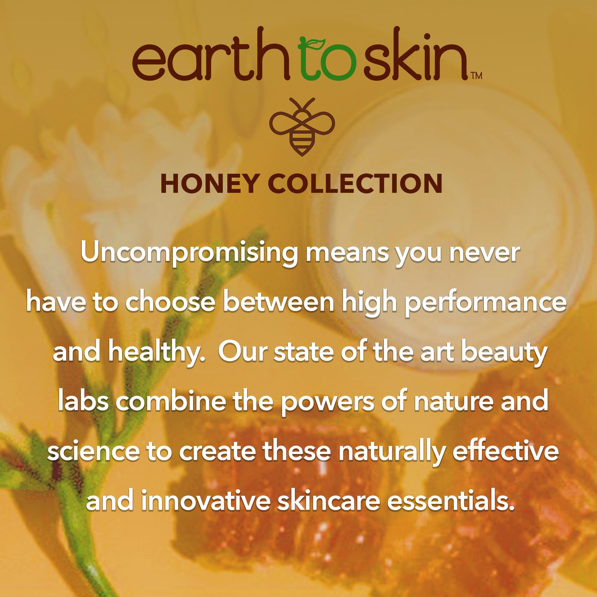 Earth To Skin Honey Manuka Serum en empaque de frasco de vidrio, opción sostenible