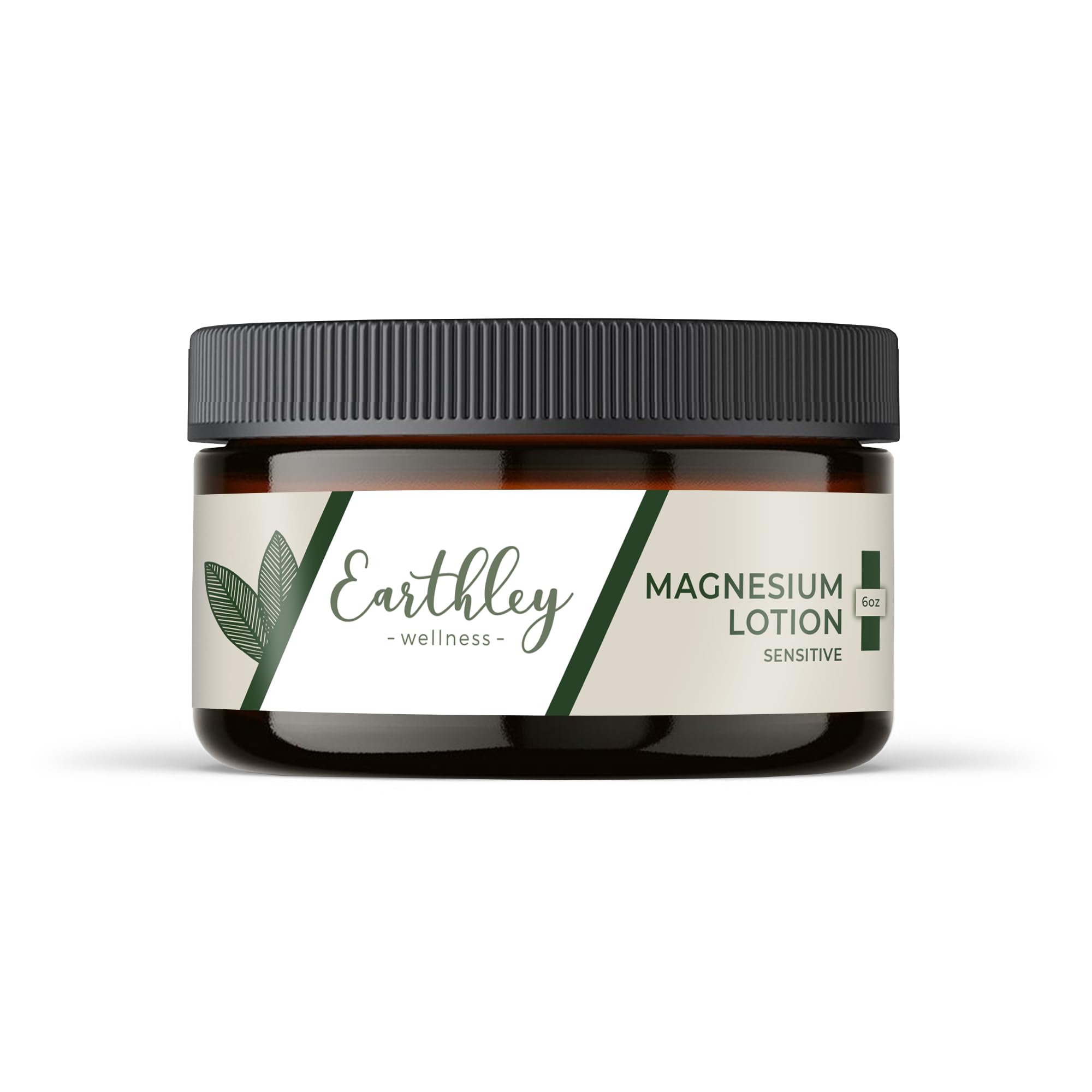 Earthley Wellness Magnesium Lotion bottle shows soothing nighttime application for relaxed muscles.