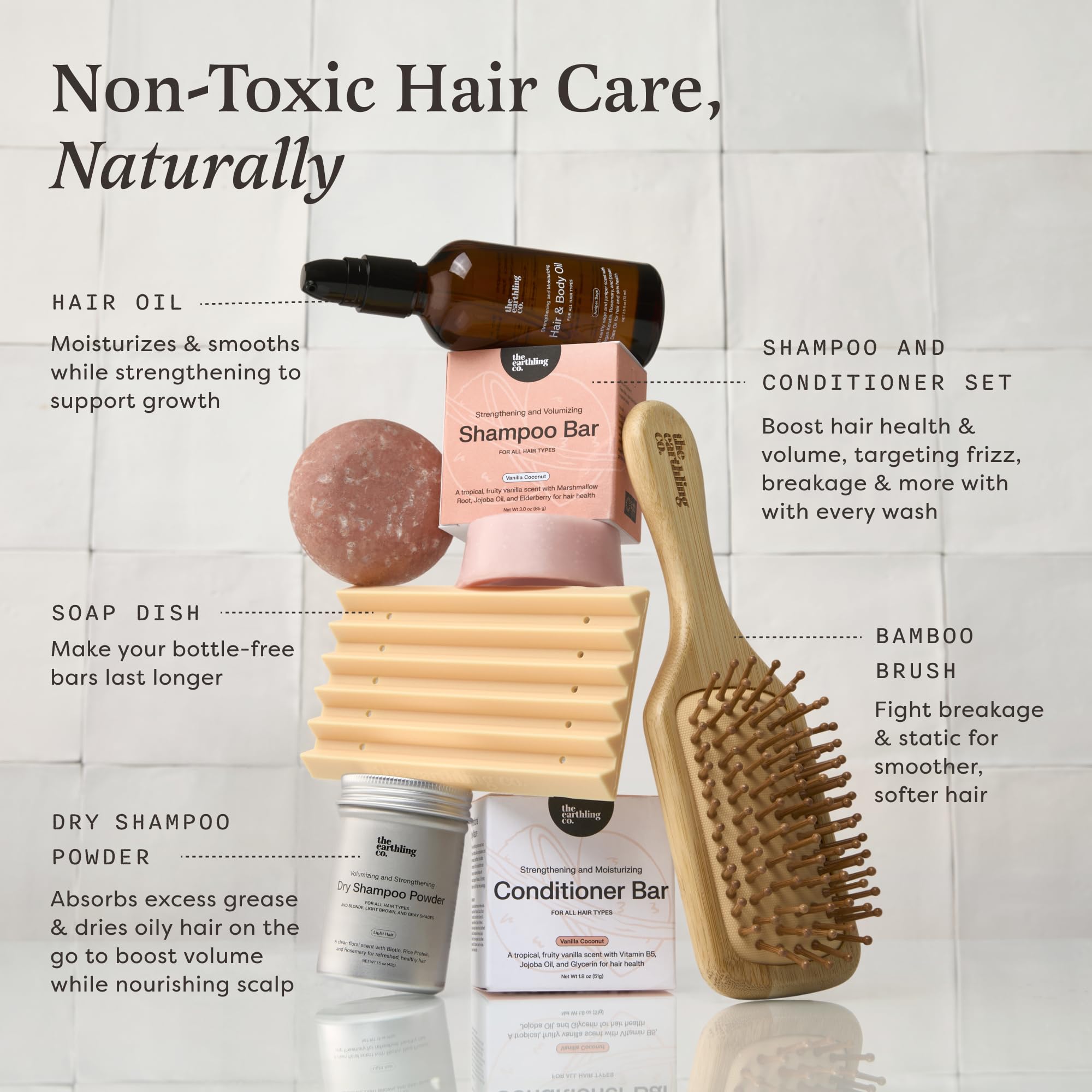 The Earthling Co. Conditioner Bar all-hair-types shot shows universal compatibility for textured hair