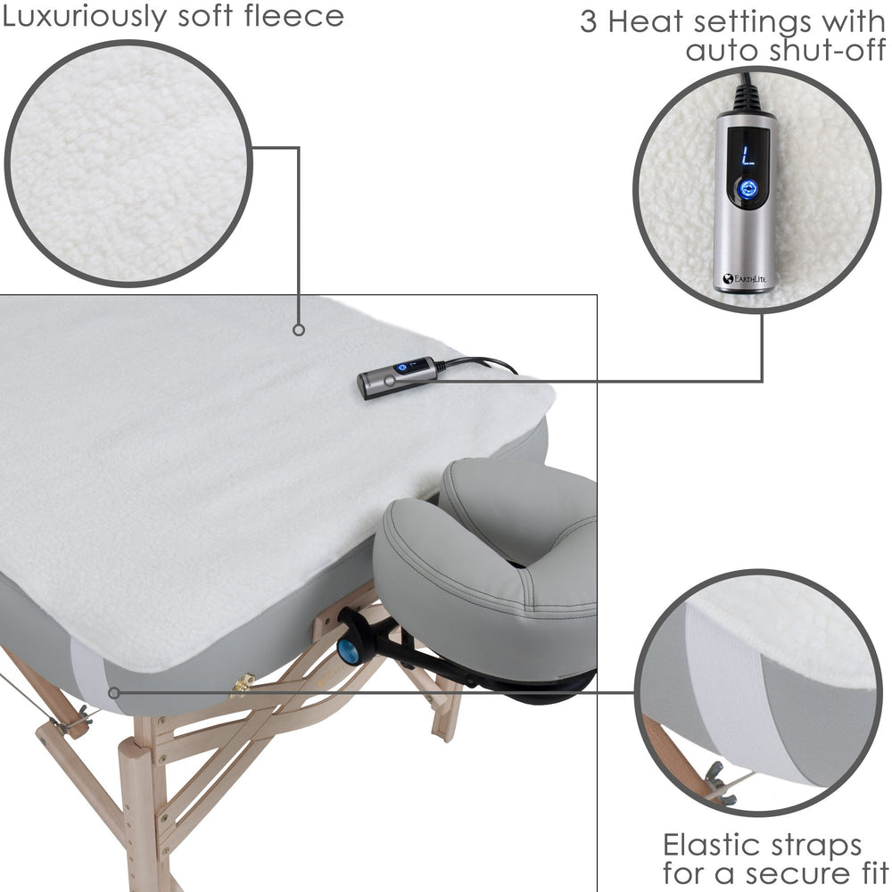 EarthLite table warmer elastic corner straps keep the pad secure during treatments