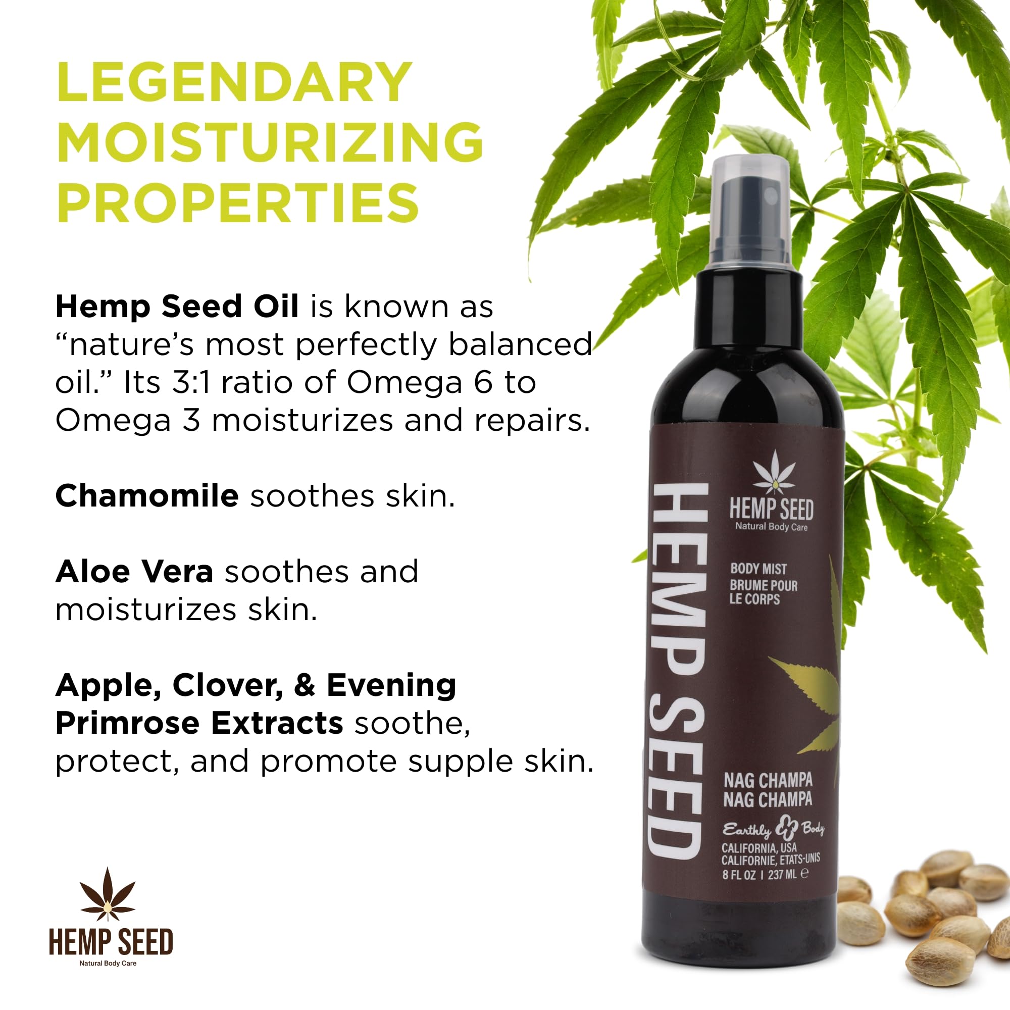 Earthly Body Hemp Seed Body Mist aloe vera closeup shows soothing hydration