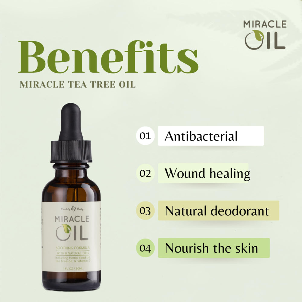 Earthly Body Miracle Oil two-pack label emphasizes gluten-free, vegan formula.