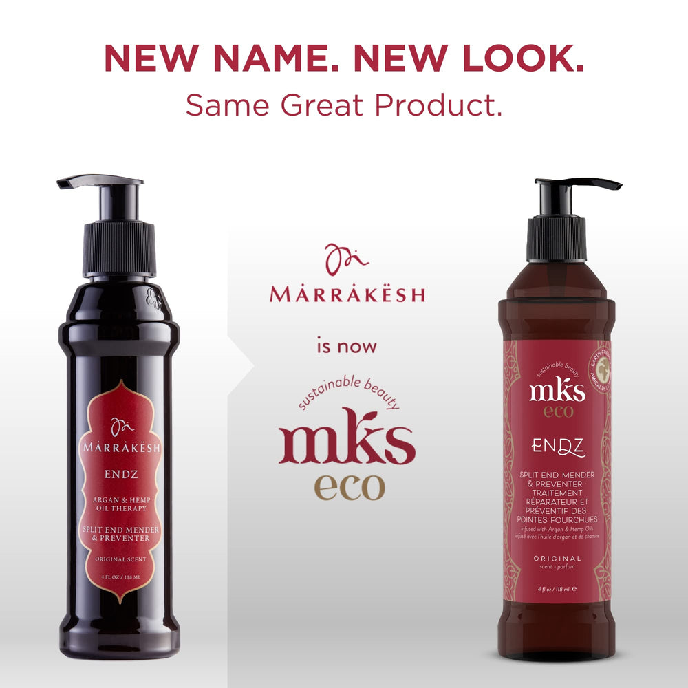 Earthly Body MKS Eco Endz argan oil drops highlight nourishing ingredients for hair ends.
