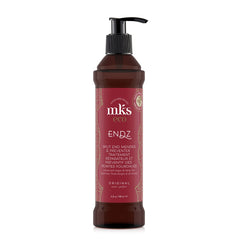 Earthly Body MKS Eco Endz original scent bottle closeup for smooth frizz-resistant ends.