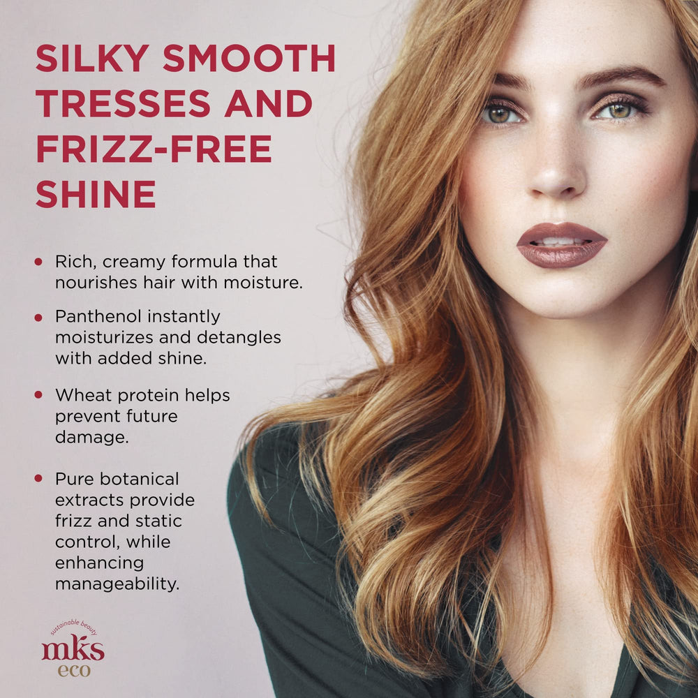 Earthly Body MKS eco Hydrate conditioner after-use hair appears smoother and detangled.