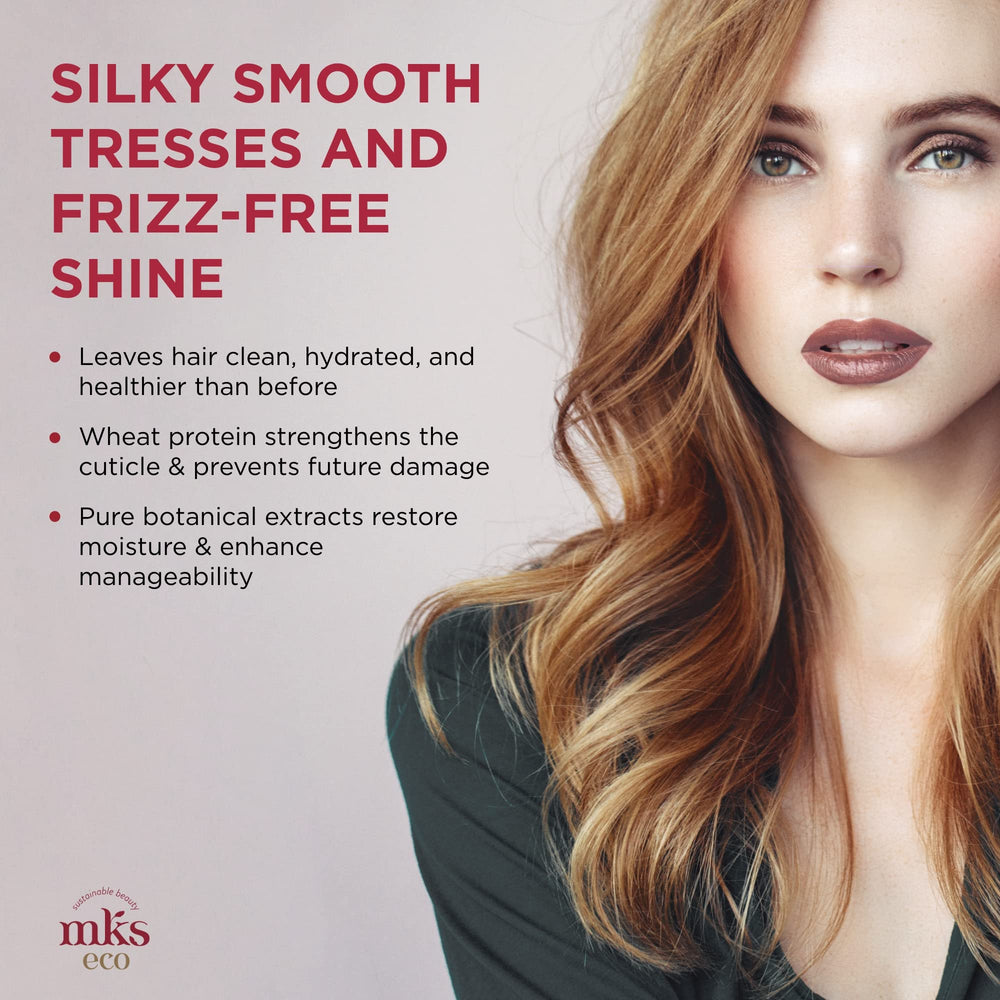 Earthly Body MKS eco Nourish Shampoo on color-treated hair, gentle cleansing for color care.