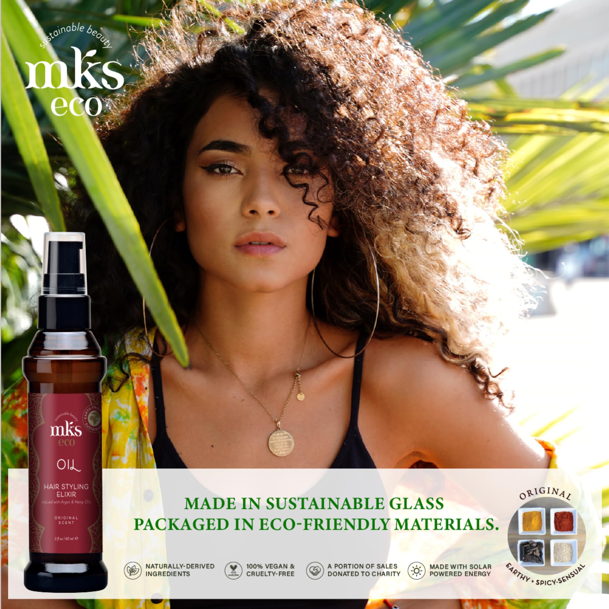 Earthly Body MKS Eco Oil Original demonstrates frizz control on hair