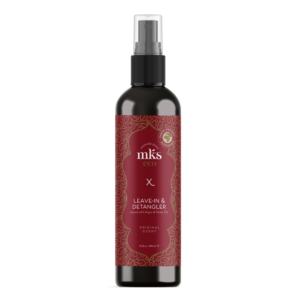 Earthly Body MKS eco X bottle front demonstrates a silky hair leave-in option.
