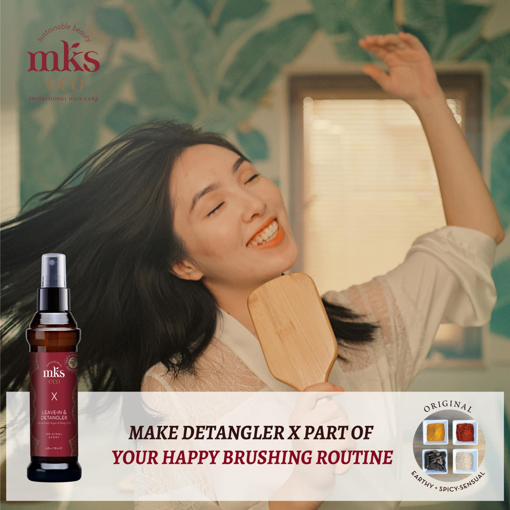 Earthly Body MKS eco X hair before-after suggests easier detangling and manageability.