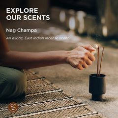 Earthly Body Nag Champa scent bottle close-up for calming aromatherapy