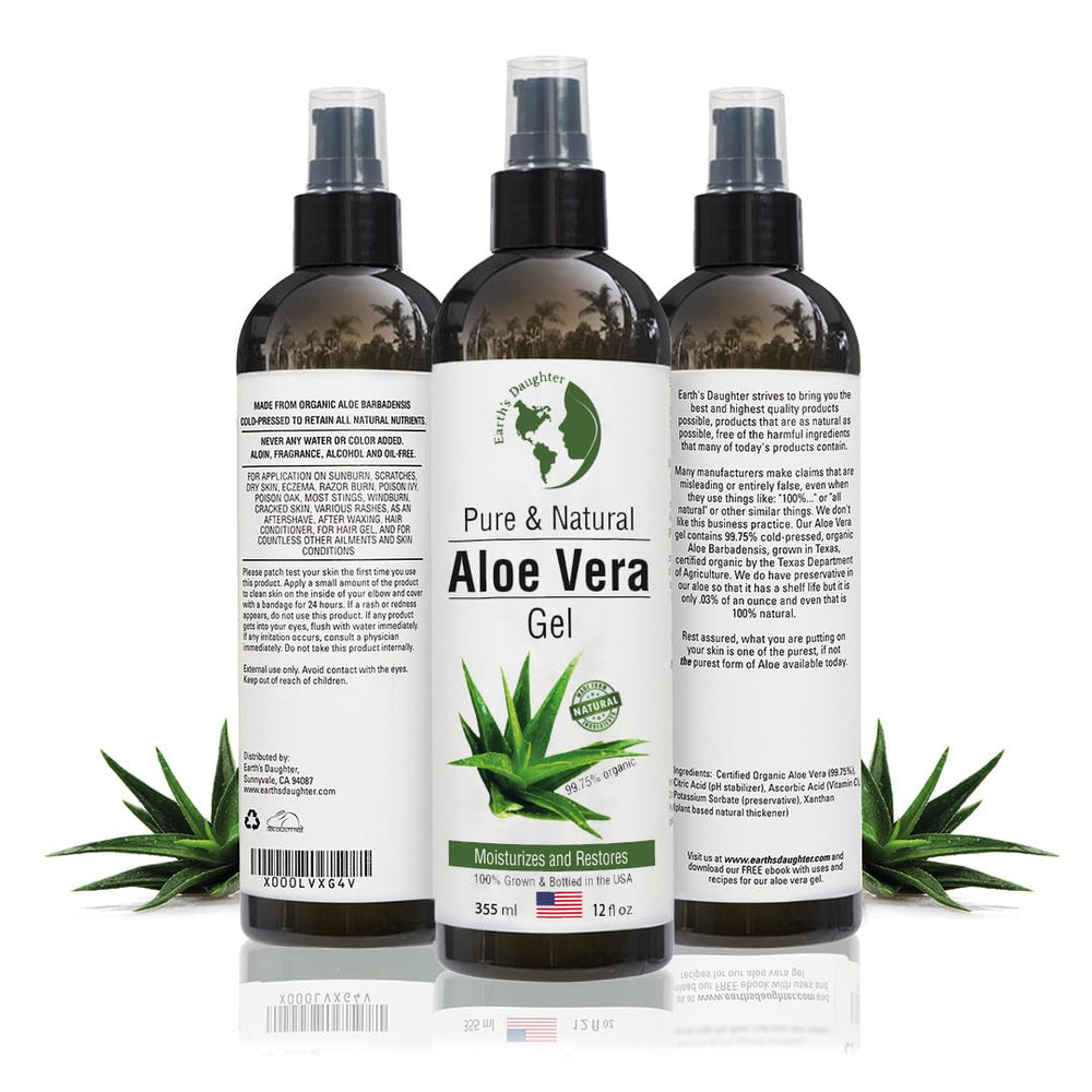 Earth's Daughter aloe gel packaging suited for family use and travel.
