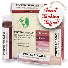 Earth's Daughter tinted lip balm 4-pack packaging, showcasing eco-friendly design and color assortment.