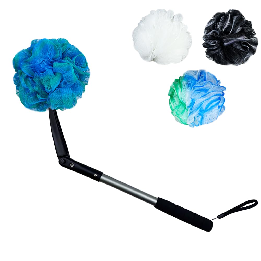 EASACE long-handled loofah showing easy reach and gentle exfoliation